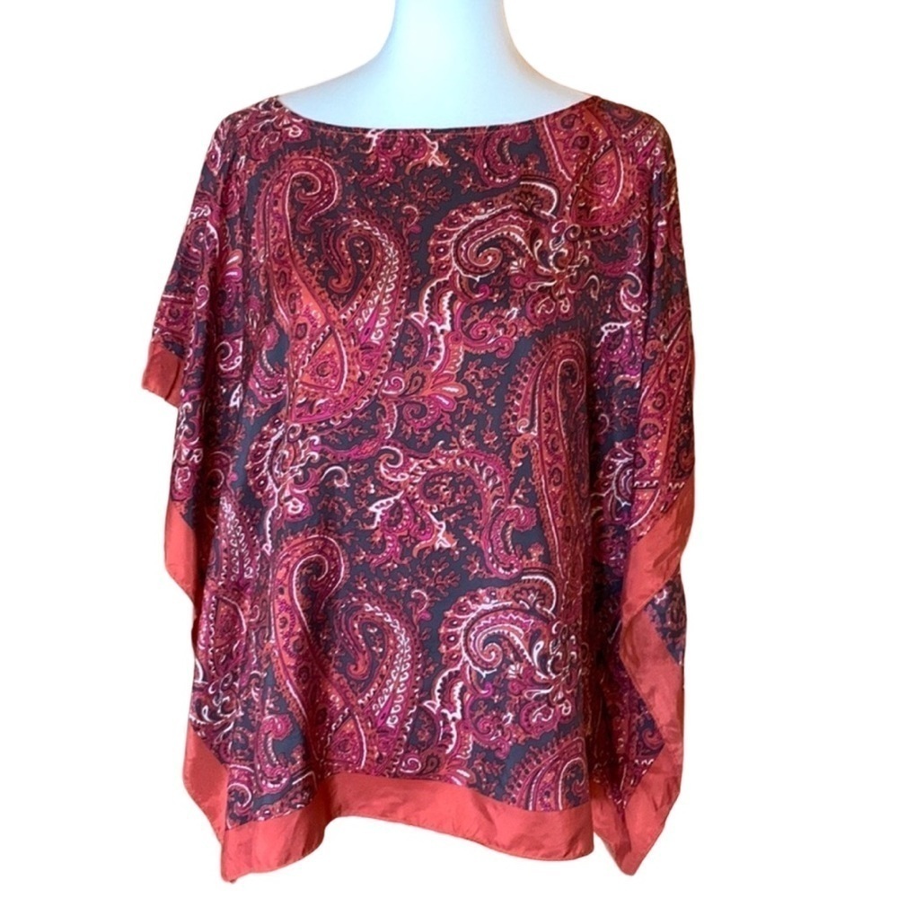 Talbots paisley silk handkerchief / poncho style silk blouse Size Small / Medium
